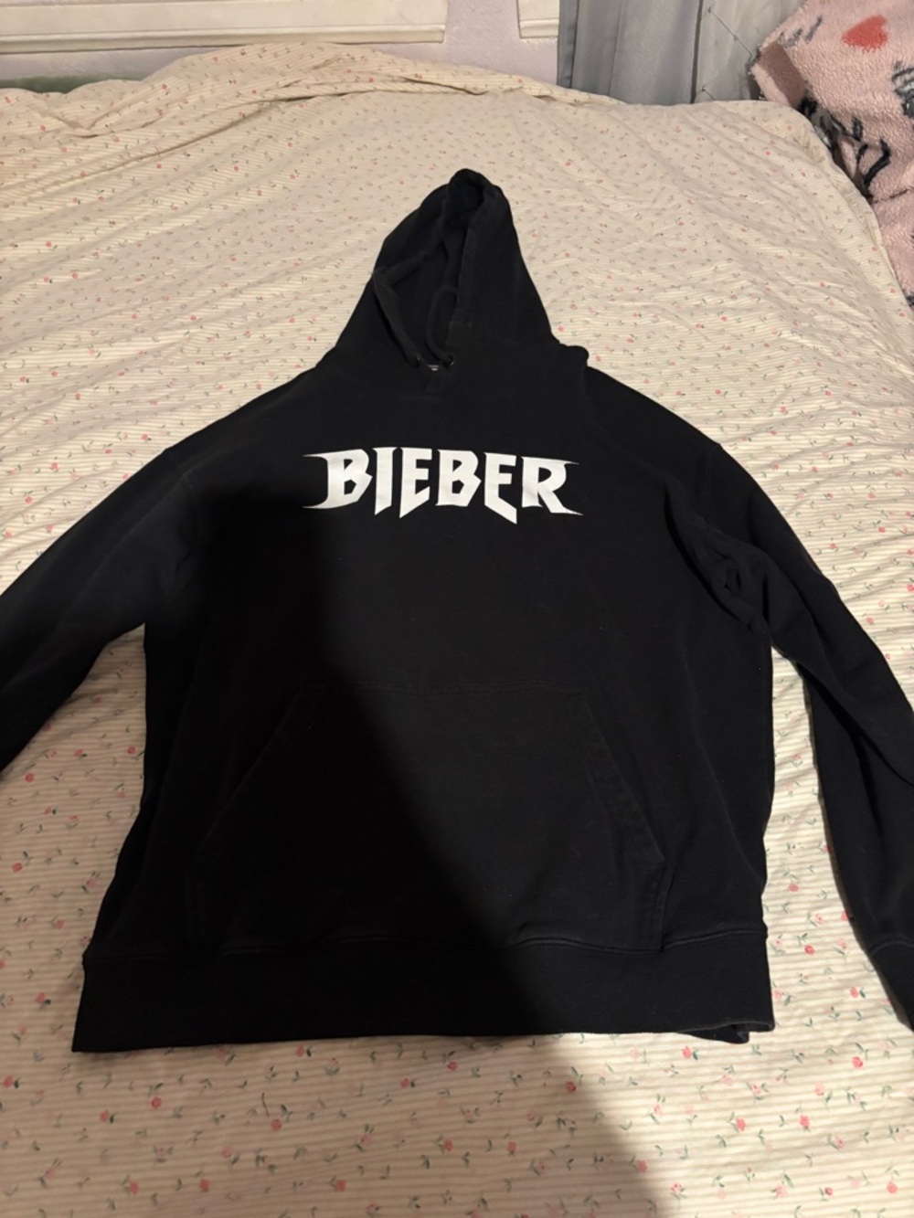 H&M Black Hoodie with White BIEBER Chest Print
